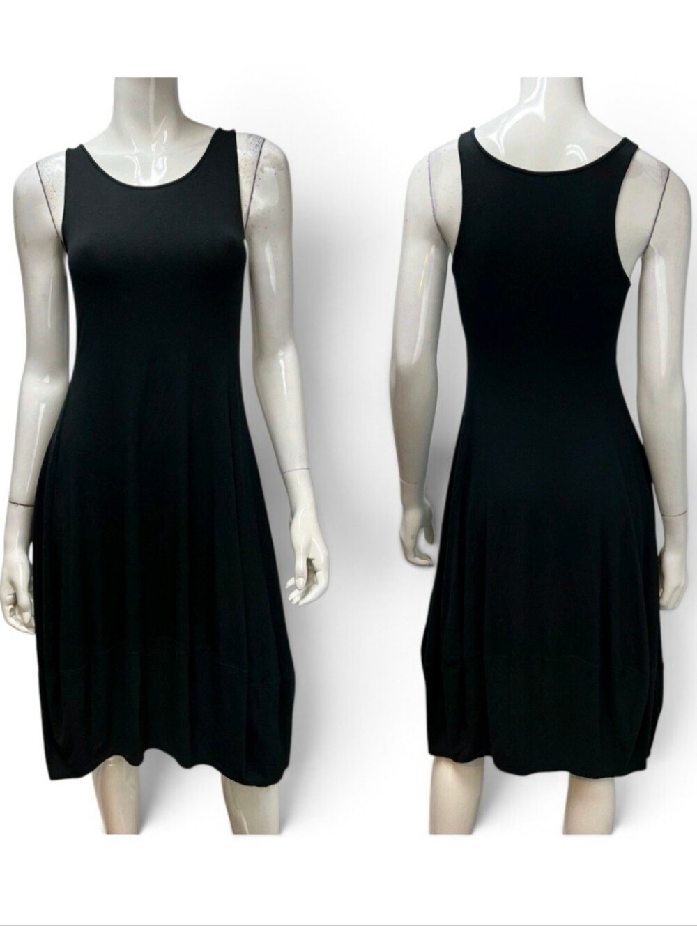 Eileen Fisher Black Stretchy Draped Trapeze Knee Length XS Tank Shift Dress